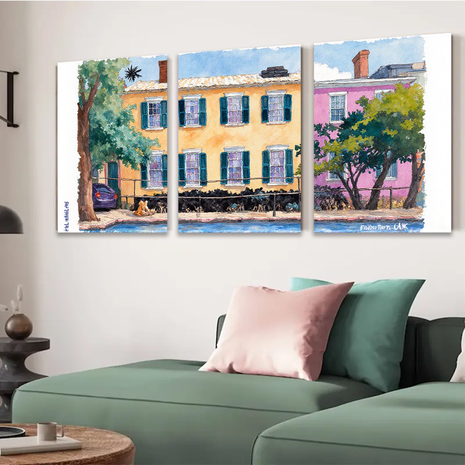 2D flat 1pc Historic Charleston Rainbow Row Southern Charm Home Decor Wall Art Prints Living Room Bedroom Gallery Wrapped Canvas