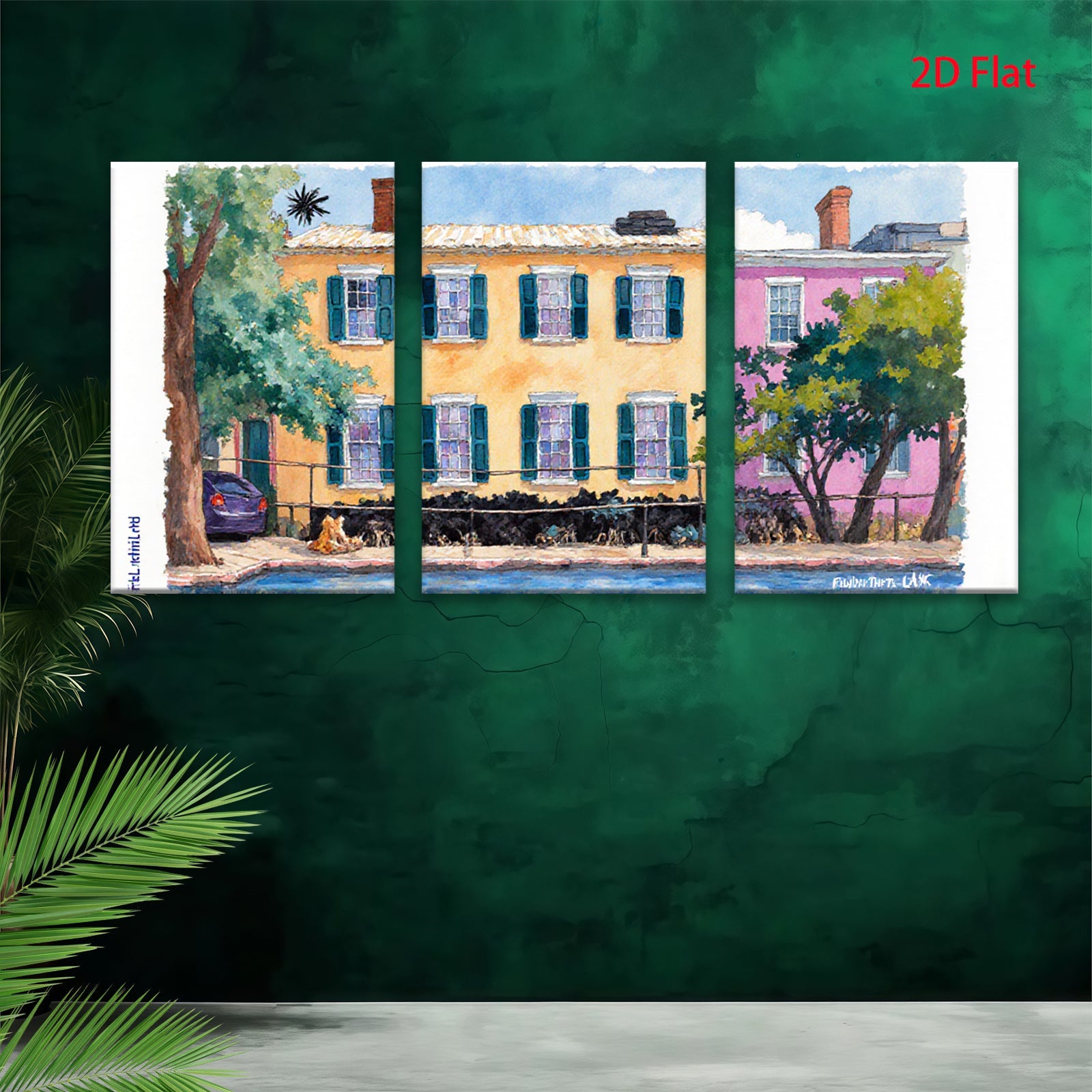 2D flat 1pc Historic Charleston Rainbow Row Southern Charm Home Decor Wall Art Prints Living Room Bedroom Gallery Wrapped Canvas