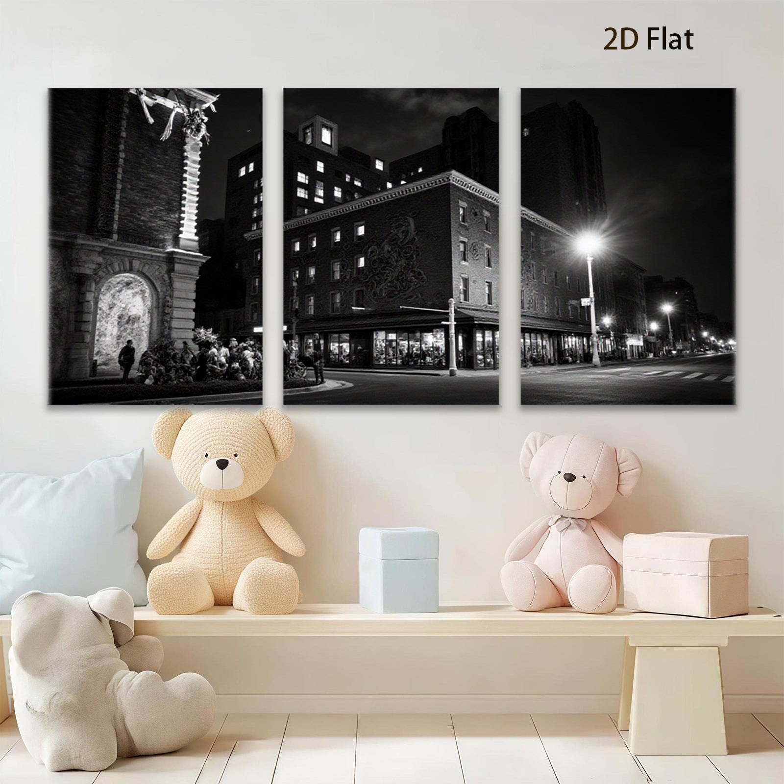 2D flat 1pc Historic Cityscape Night View Street Scene Wall Art for Living Room Bedroom Home Decor Gallery Wrapped Canvas Prints Modern Farmhouse Style