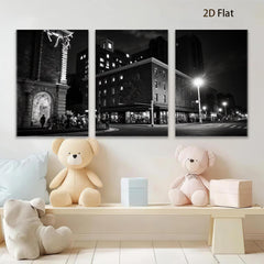 2D flat 1pc Historic Cityscape Night View Street Scene Wall Art for Living Room Bedroom Home Decor Gallery Wrapped Canvas Prints Modern Farmhouse Style