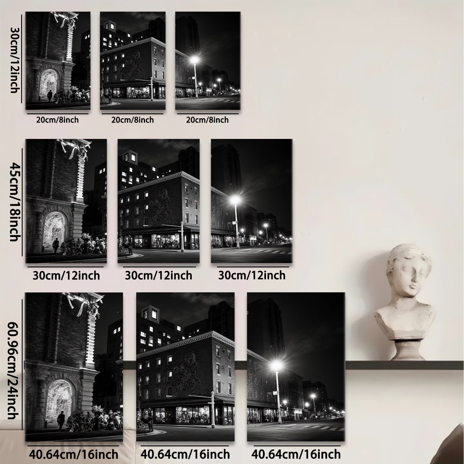 2D flat 1pc Historic Cityscape Night View Street Scene Wall Art for Living Room Bedroom Home Decor Gallery Wrapped Canvas Prints Modern Farmhouse Style