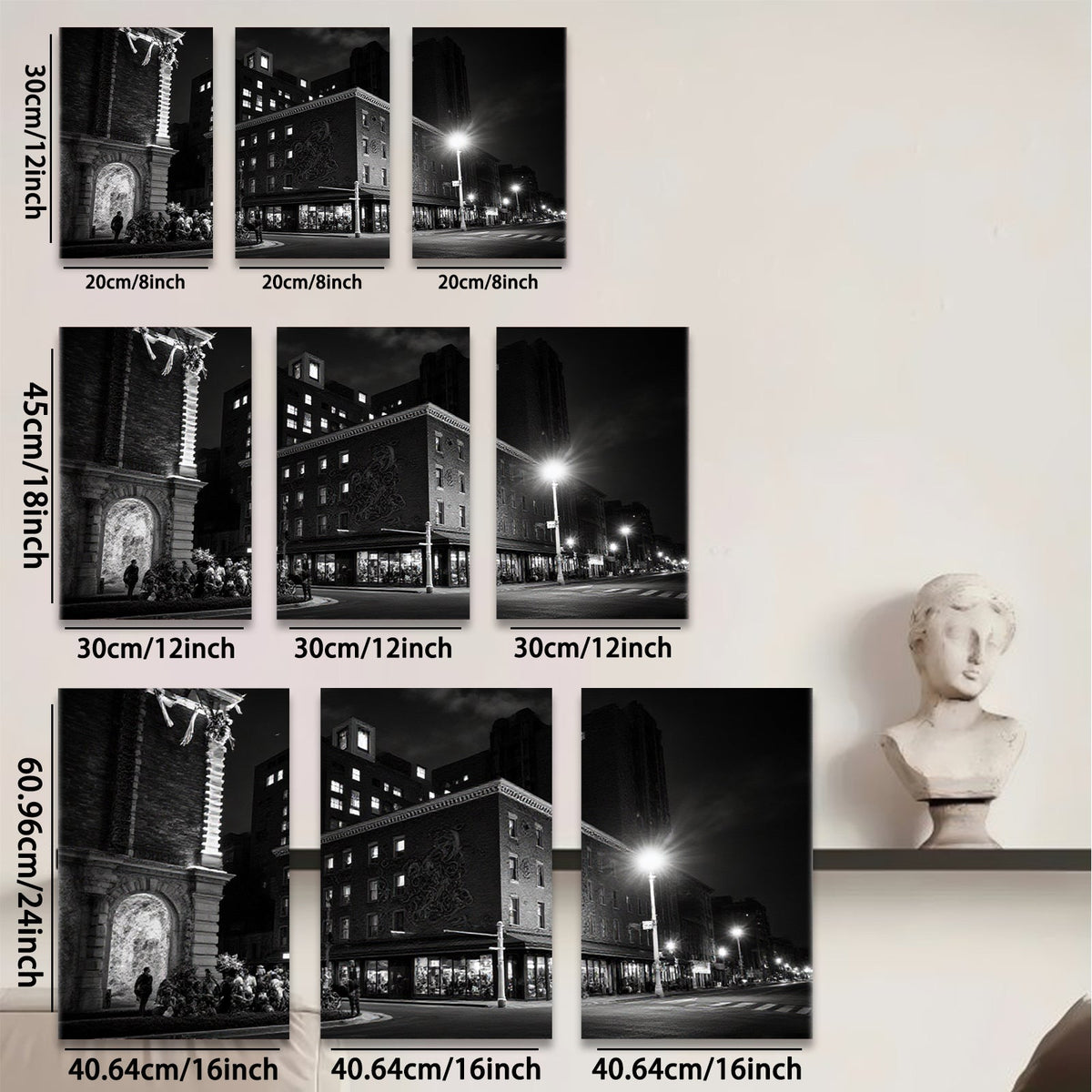 2D flat 1pc Historic Cityscape Night View Street Scene Wall Art for Living Room Bedroom Home Decor Gallery Wrapped Canvas Prints Modern Farmhouse Style