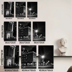 2D flat 1pc Historic Cityscape Night View Street Scene Wall Art for Living Room Bedroom Home Decor Gallery Wrapped Canvas Prints Modern Farmhouse Style