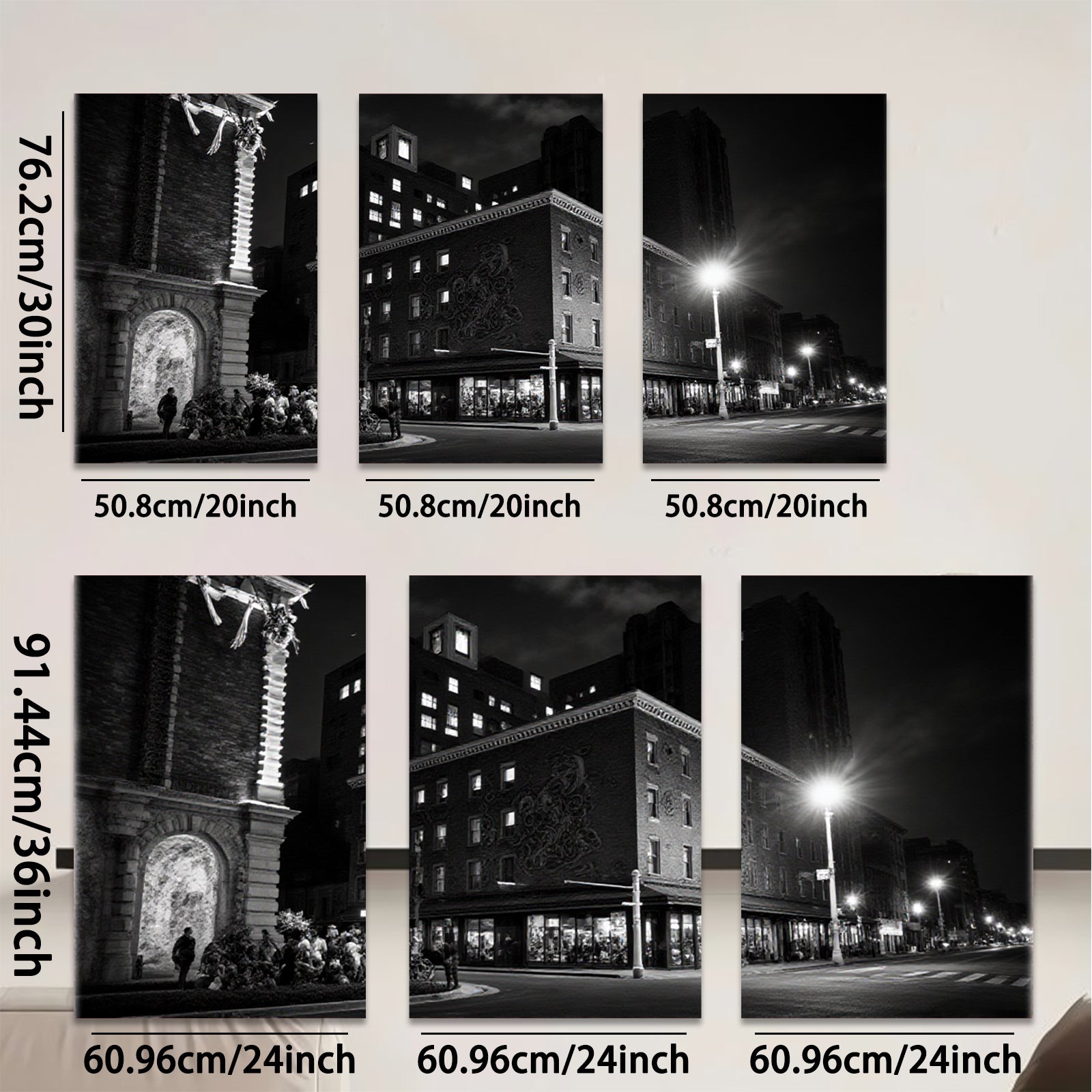 2D flat 1pc Historic Cityscape Night View Street Scene Wall Art for Living Room Bedroom Home Decor Gallery Wrapped Canvas Prints Modern Farmhouse Style