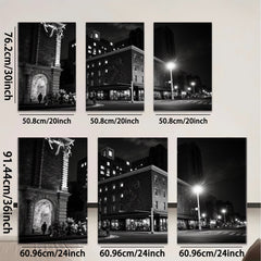 2D flat 1pc Historic Cityscape Night View Street Scene Wall Art for Living Room Bedroom Home Decor Gallery Wrapped Canvas Prints Modern Farmhouse Style