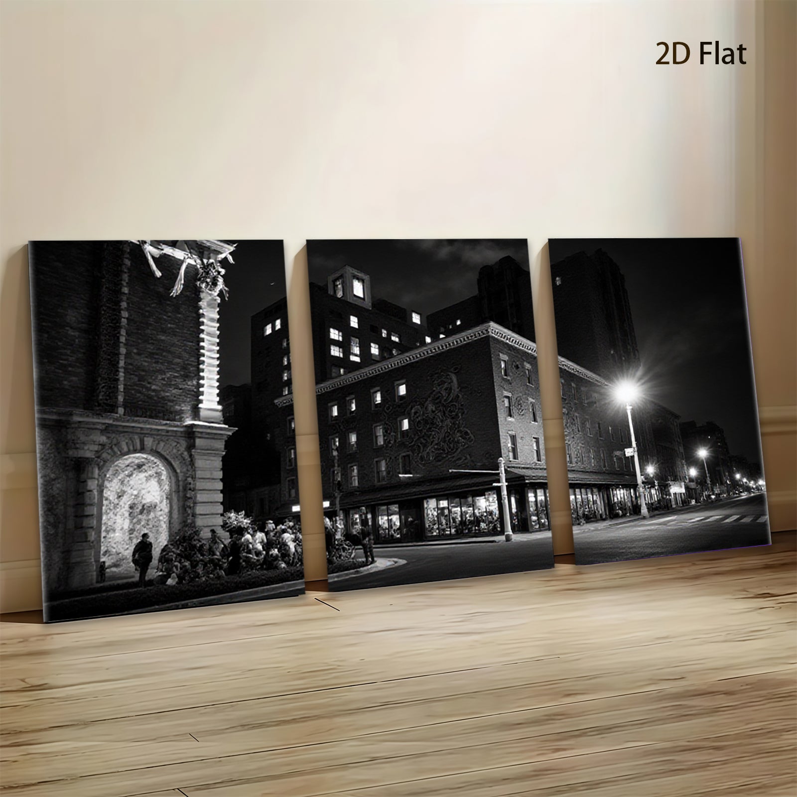 2D flat 1pc Historic Cityscape Night View Street Scene Wall Art for Living Room Bedroom Home Decor Gallery Wrapped Canvas Prints Modern Farmhouse Style