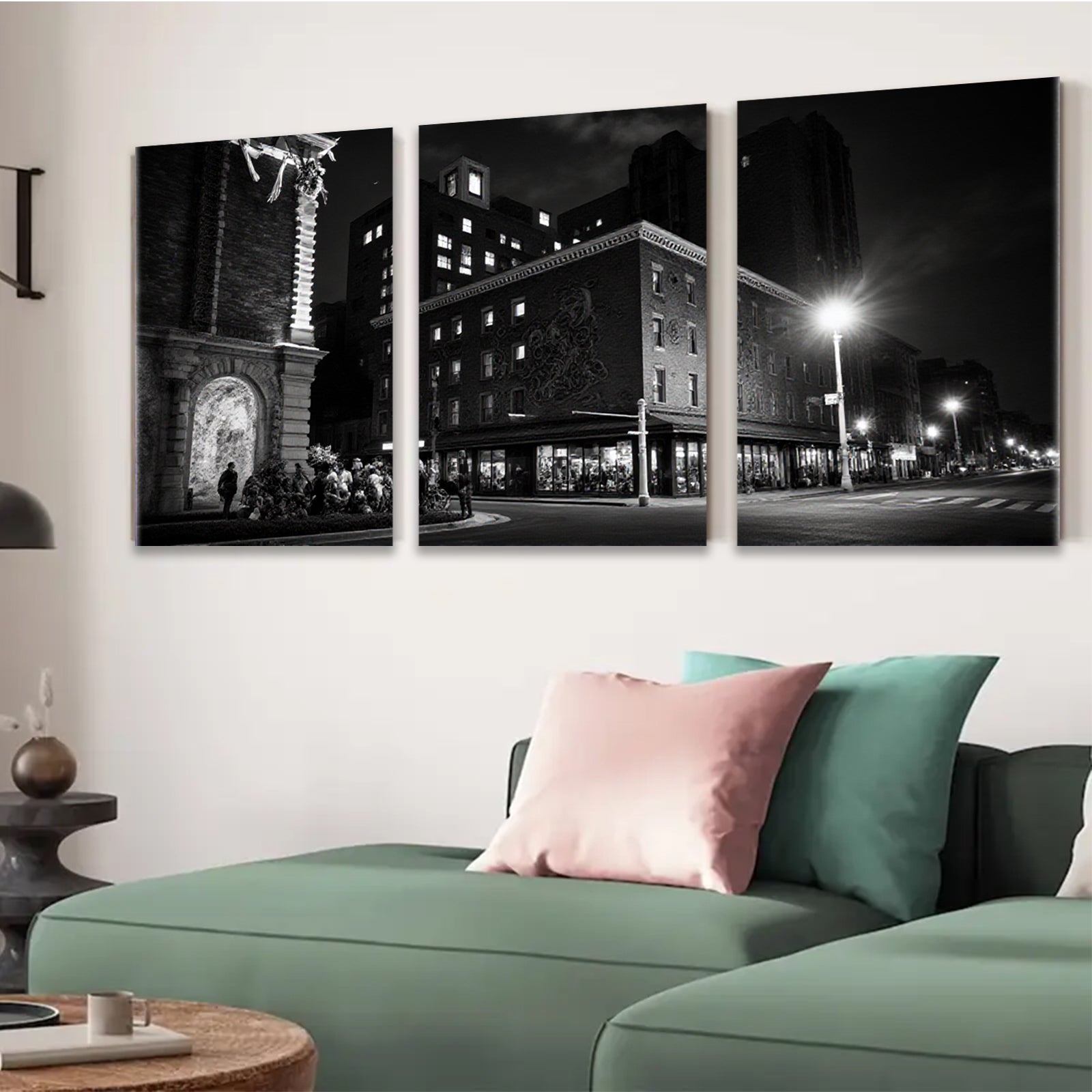 2D flat 1pc Historic Cityscape Night View Street Scene Wall Art for Living Room Bedroom Home Decor Gallery Wrapped Canvas Prints Modern Farmhouse Style
