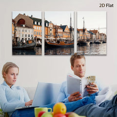 2D flat 1pc Historic Danish Harbor Scene Coastal Wall Art Living Room Bedroom Decor Farmhouse Style Canvas Prints Modern Artwork Gallery Wrapped Ready to Hang
