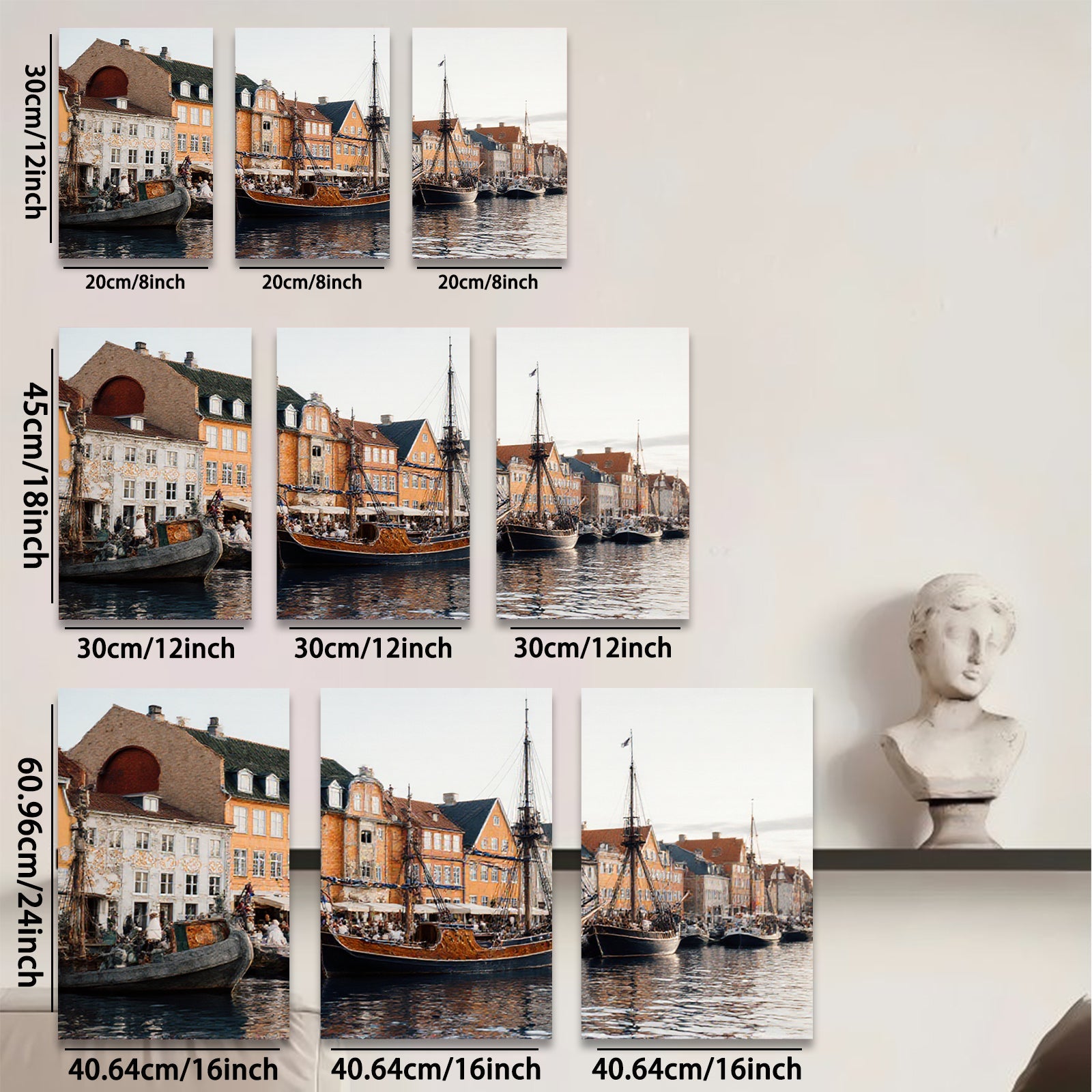 2D flat 1pc Historic Danish Harbor Scene Coastal Wall Art Living Room Bedroom Decor Farmhouse Style Canvas Prints Modern Artwork Gallery Wrapped Ready to Hang