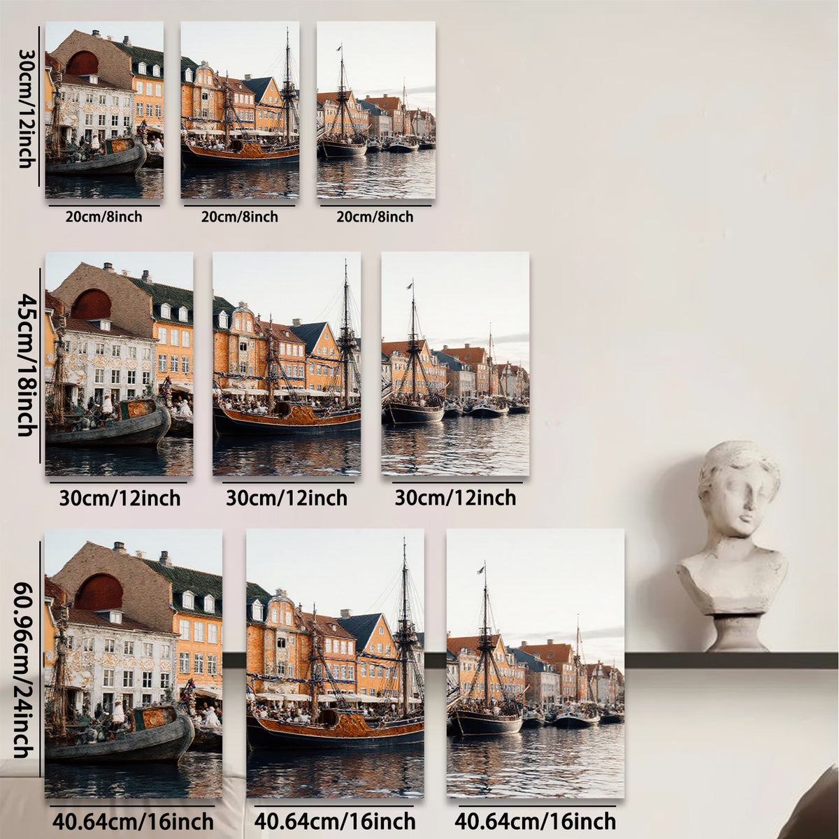2D flat 1pc Historic Danish Harbor Scene Coastal Wall Art Living Room Bedroom Decor Farmhouse Style Canvas Prints Modern Artwork Gallery Wrapped Ready to Hang
