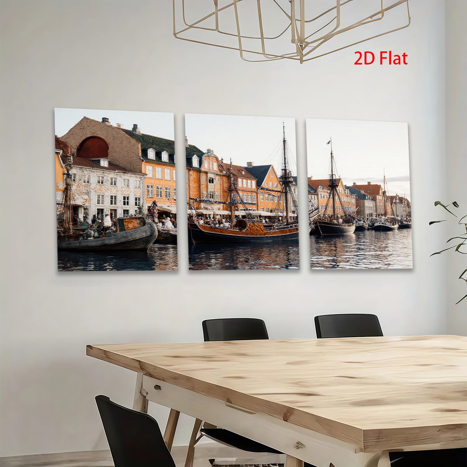 2D flat 1pc Historic Danish Harbor Scene Coastal Wall Art Living Room Bedroom Decor Farmhouse Style Canvas Prints Modern Artwork Gallery Wrapped Ready to Hang