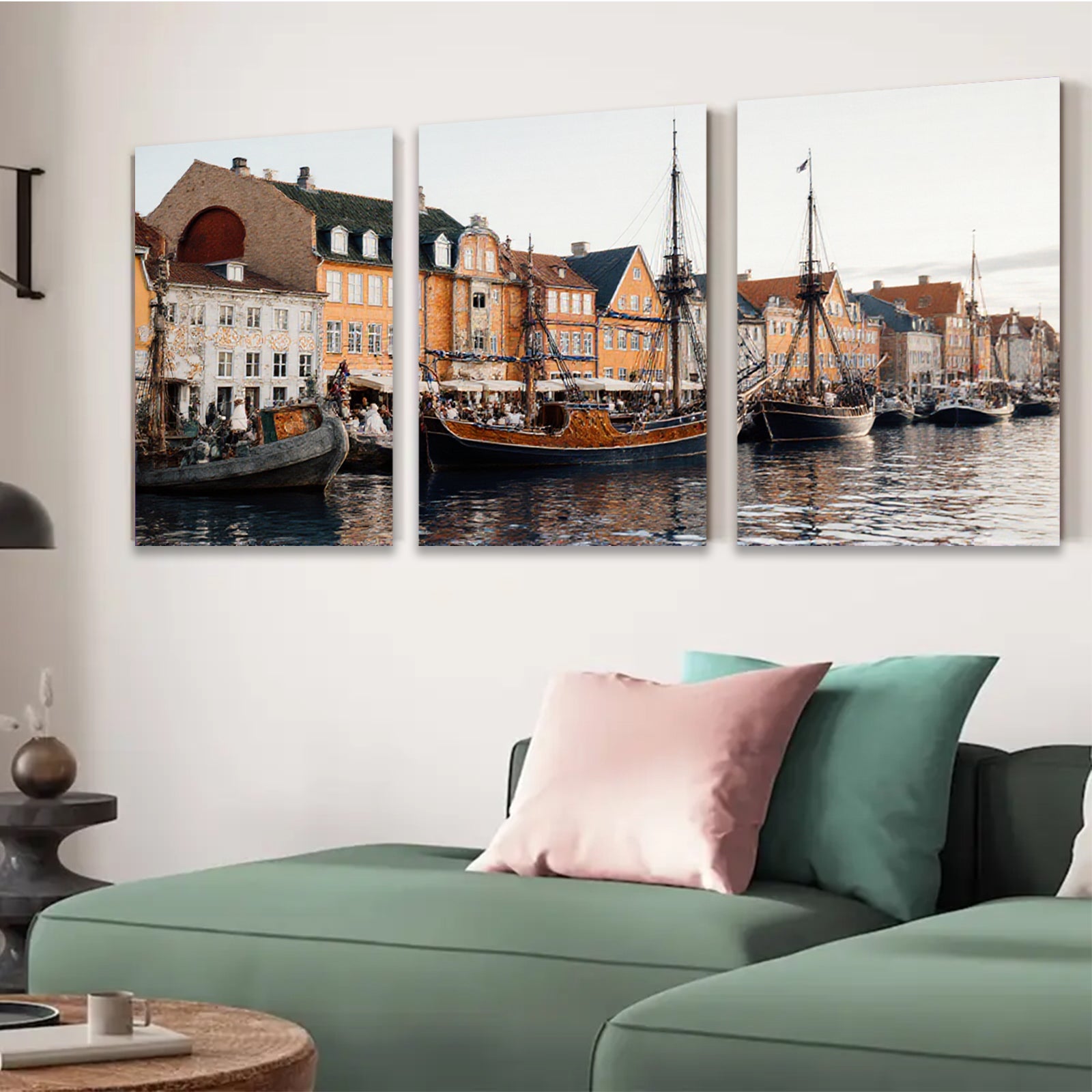 2D flat 1pc Historic Danish Harbor Scene Coastal Wall Art Living Room Bedroom Decor Farmhouse Style Canvas Prints Modern Artwork Gallery Wrapped Ready to Hang