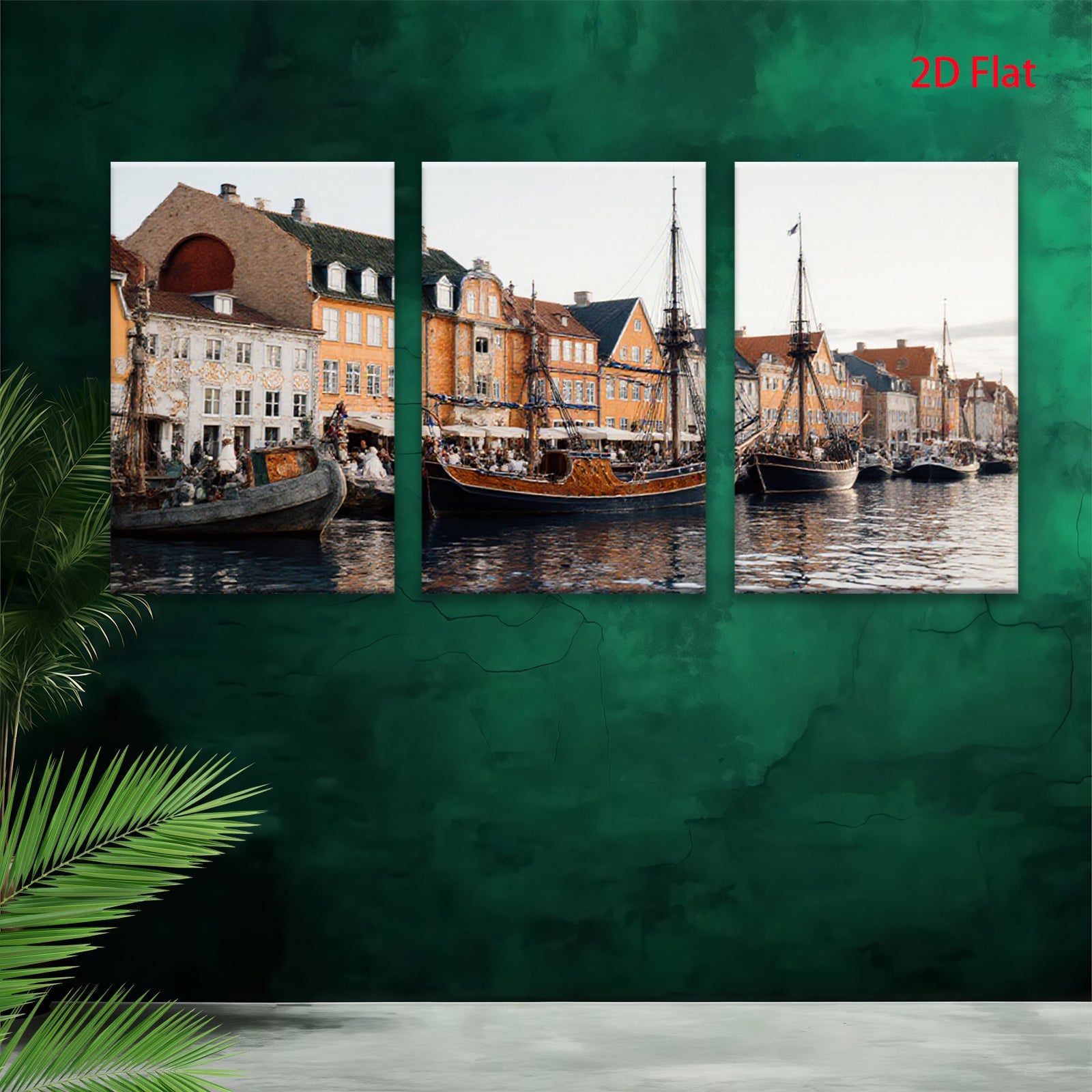 2D flat 1pc Historic Danish Harbor Scene Coastal Wall Art Living Room Bedroom Decor Farmhouse Style Canvas Prints Modern Artwork Gallery Wrapped Ready to Hang