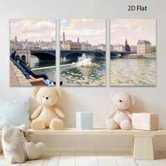 2D flat 1pc Historic European Bridge Cityscape Wall Art Living Room Bedroom Decor Modern Farmhouse Style Gallery Wrapped Canvas Prints Ready to Hang