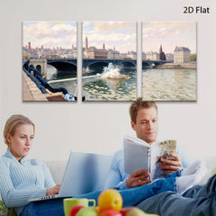 2D flat 1pc Historic European Bridge Cityscape Wall Art Living Room Bedroom Decor Modern Farmhouse Style Gallery Wrapped Canvas Prints Ready to Hang