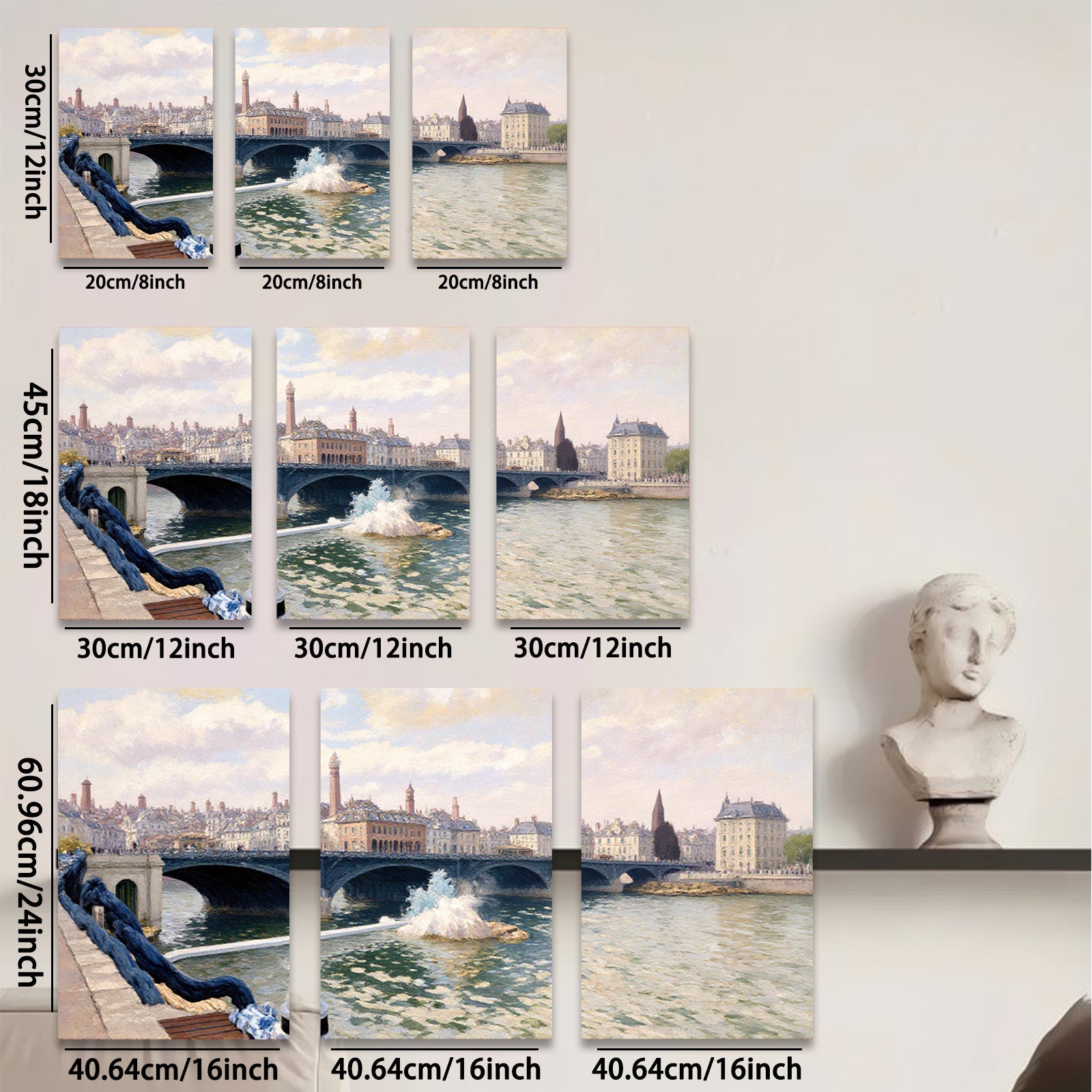 2D flat 1pc Historic European Bridge Cityscape Wall Art Living Room Bedroom Decor Modern Farmhouse Style Gallery Wrapped Canvas Prints Ready to Hang
