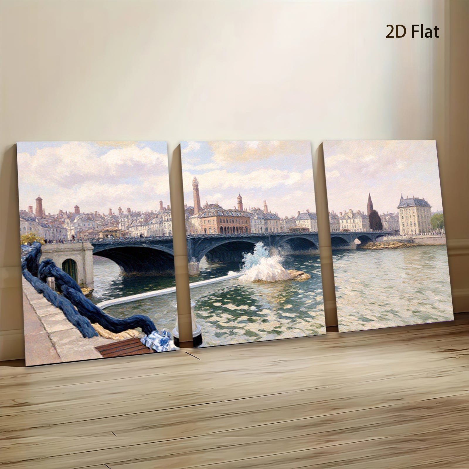 2D flat 1pc Historic European Bridge Cityscape Wall Art Living Room Bedroom Decor Modern Farmhouse Style Gallery Wrapped Canvas Prints Ready to Hang