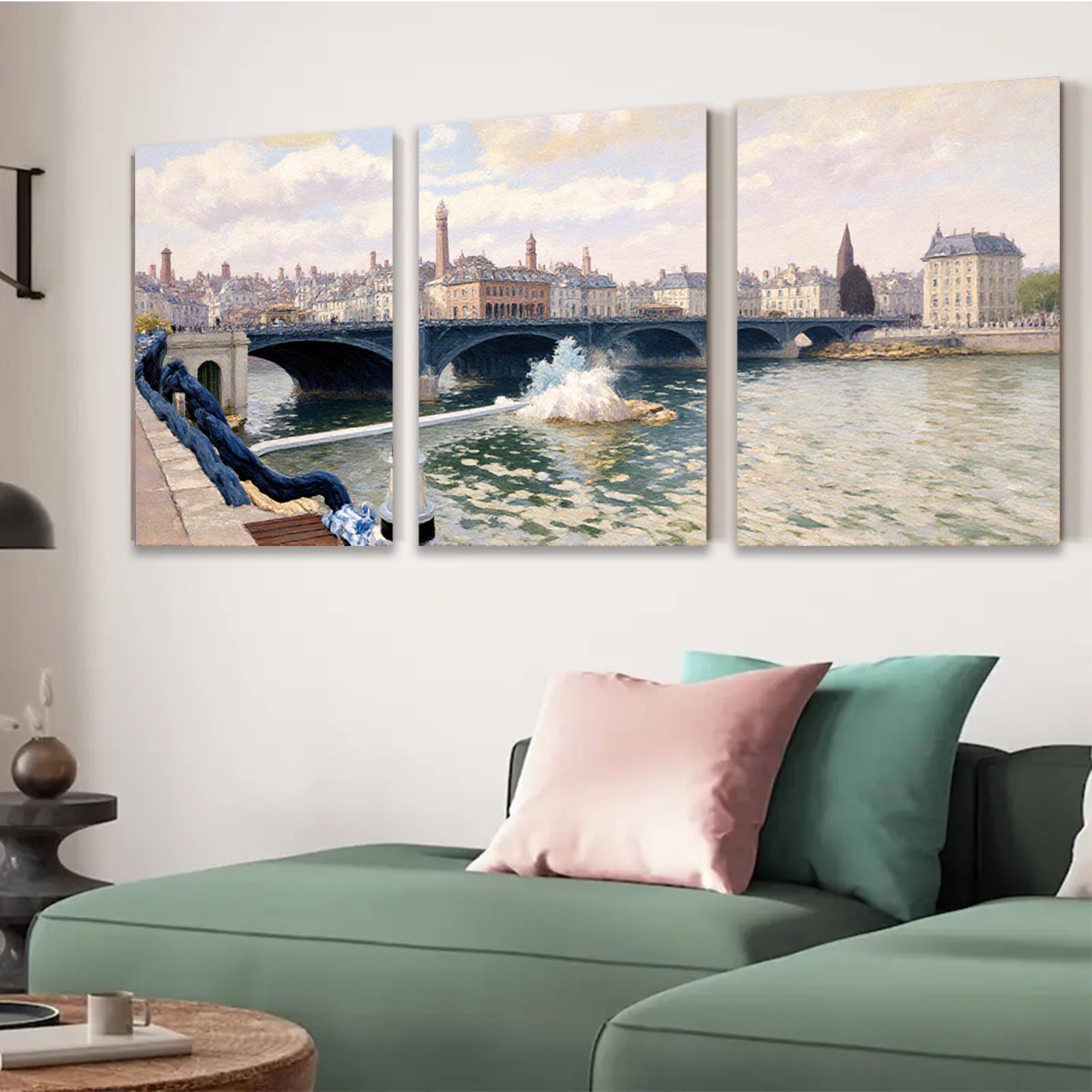 2D flat 1pc Historic European Bridge Cityscape Wall Art Living Room Bedroom Decor Modern Farmhouse Style Gallery Wrapped Canvas Prints Ready to Hang
