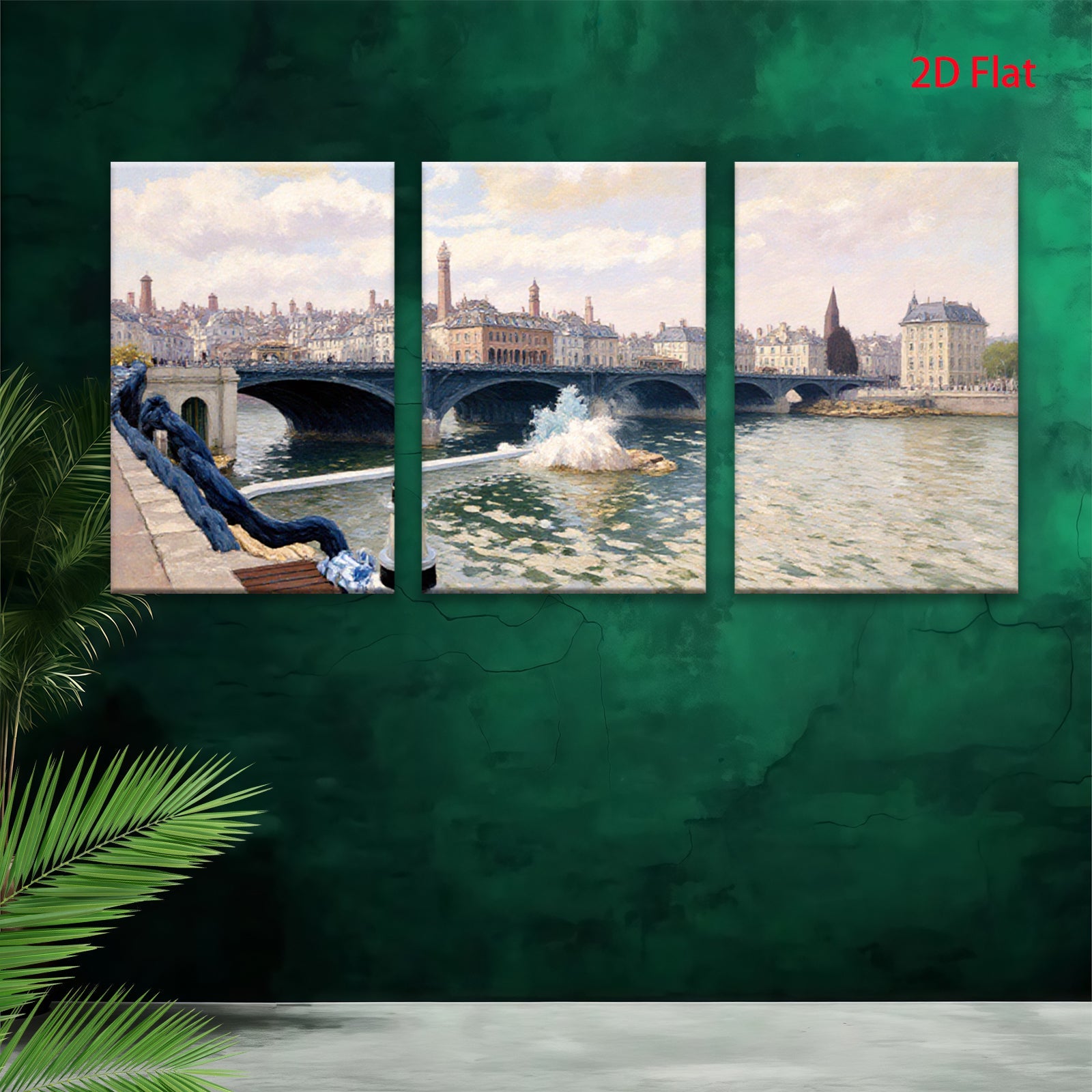 2D flat 1pc Historic European Bridge Cityscape Wall Art Living Room Bedroom Decor Modern Farmhouse Style Gallery Wrapped Canvas Prints Ready to Hang
