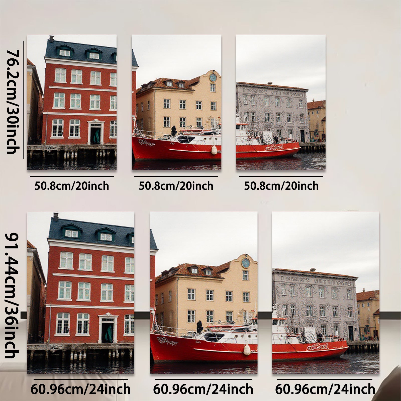 2D flat 1pc Historic European Canal Scene Waterfront Boat View Living Room Bedroom Wall Decor Farmhouse Rustic Modern Gallery Wrapped Canvas Print