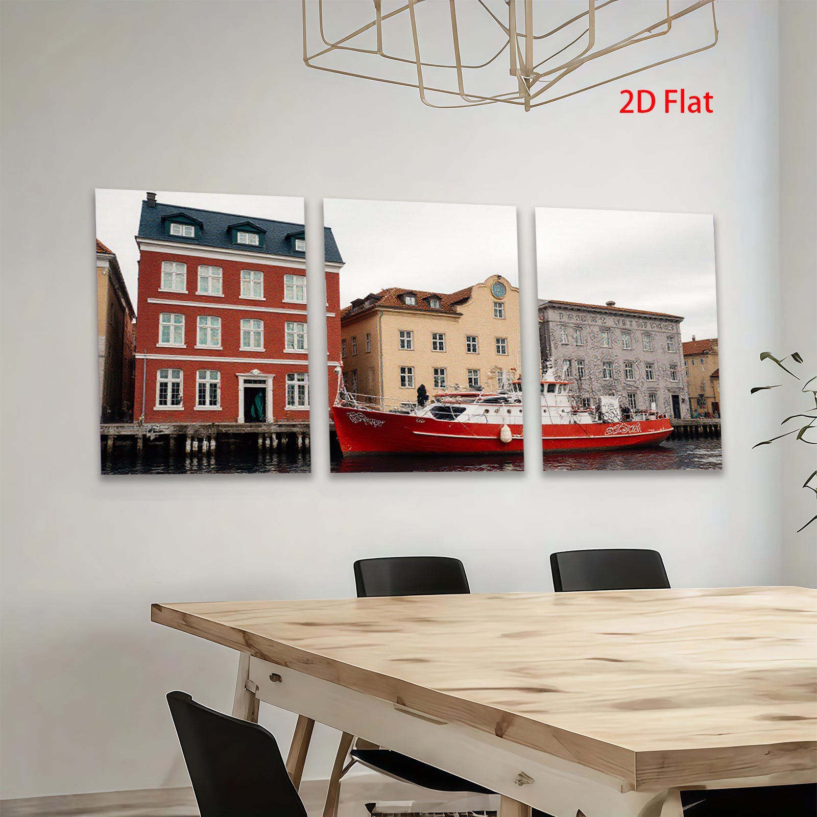 2D flat 1pc Historic European Canal Scene Waterfront Boat View Living Room Bedroom Wall Decor Farmhouse Rustic Modern Gallery Wrapped Canvas Print