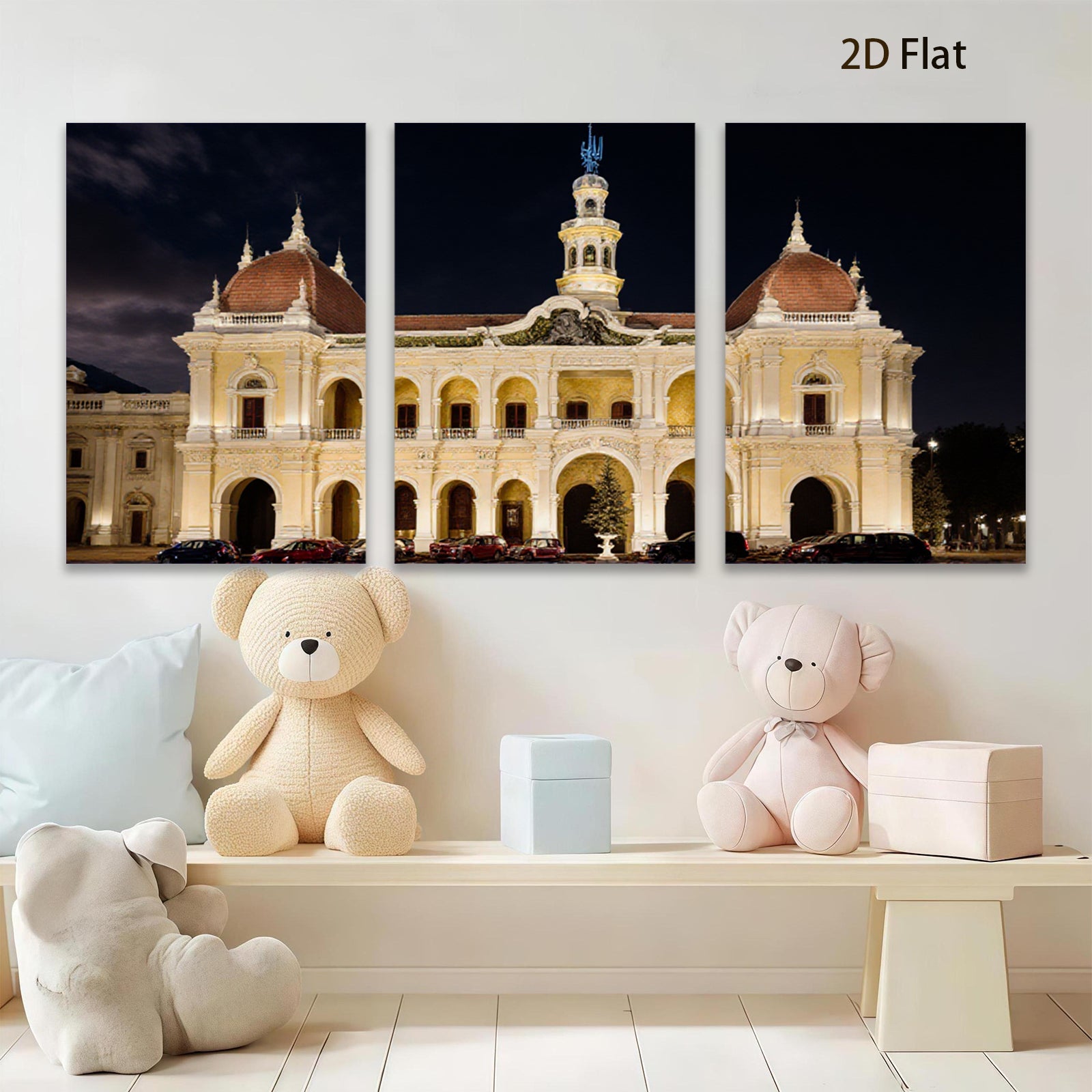 2D flat 1pc Historic European Palace Night View Wall Art Decor for Living Room Bedroom Office Gallery Wrapped Canvas Prints Modern Farmhouse Aesthetic Coastal Style