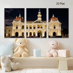 2D flat 1pc Historic European Palace Night View Wall Art Decor for Living Room Bedroom Office Gallery Wrapped Canvas Prints Modern Farmhouse Aesthetic Coastal Style