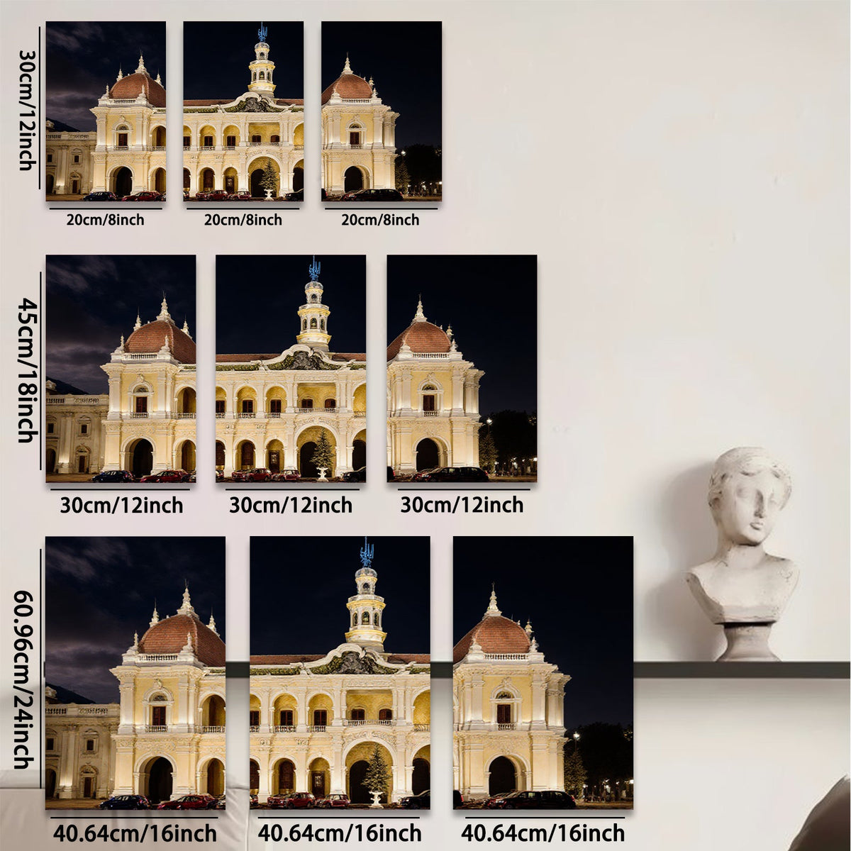 2D flat 1pc Historic European Palace Night View Wall Art Decor for Living Room Bedroom Office Gallery Wrapped Canvas Prints Modern Farmhouse Aesthetic Coastal Style