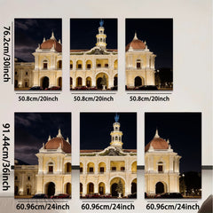 2D flat 1pc Historic European Palace Night View Wall Art Decor for Living Room Bedroom Office Gallery Wrapped Canvas Prints Modern Farmhouse Aesthetic Coastal Style