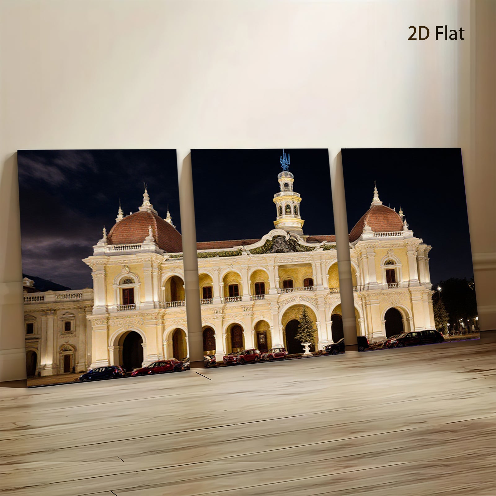 2D flat 1pc Historic European Palace Night View Wall Art Decor for Living Room Bedroom Office Gallery Wrapped Canvas Prints Modern Farmhouse Aesthetic Coastal Style