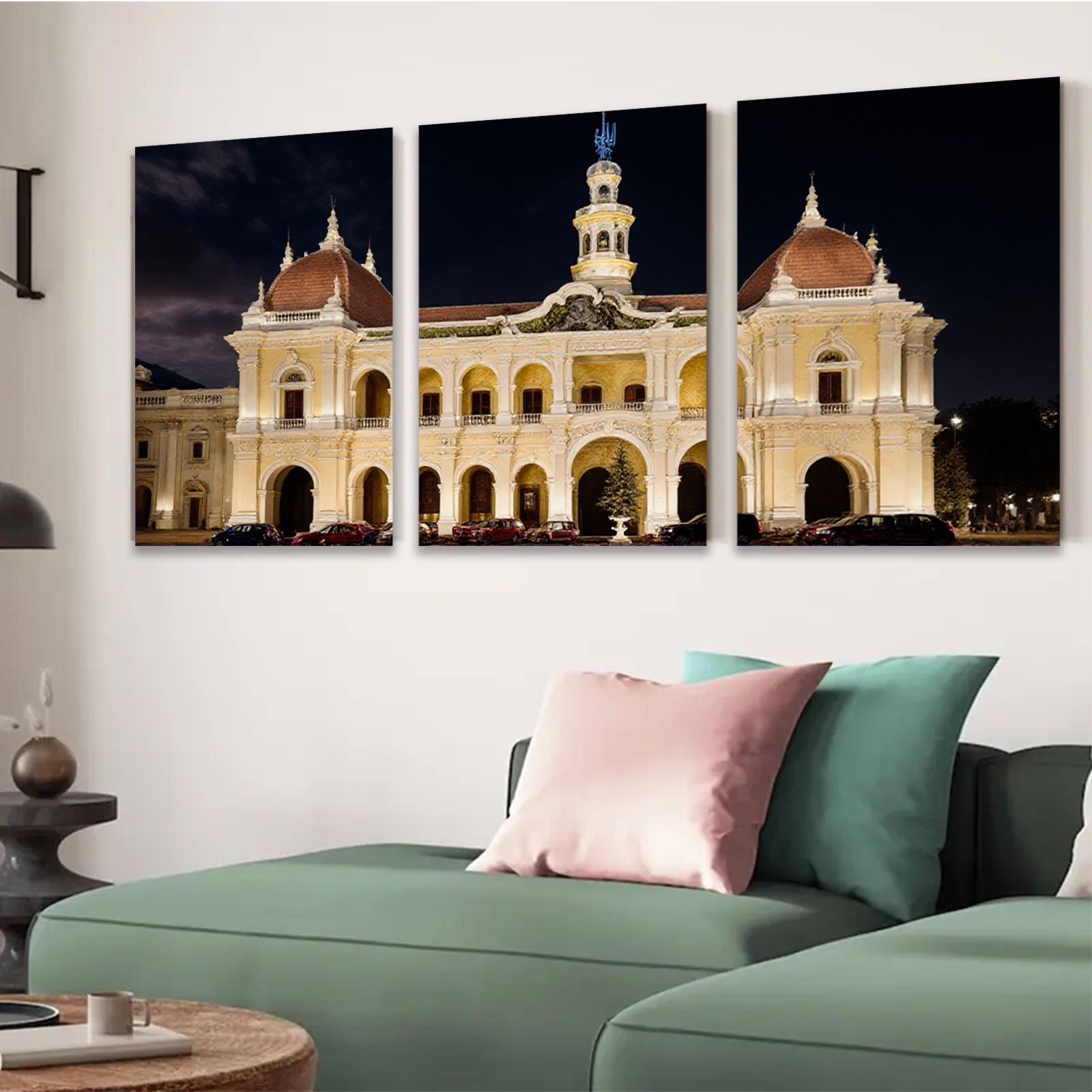 2D flat 1pc Historic European Palace Night View Wall Art Decor for Living Room Bedroom Office Gallery Wrapped Canvas Prints Modern Farmhouse Aesthetic Coastal Style