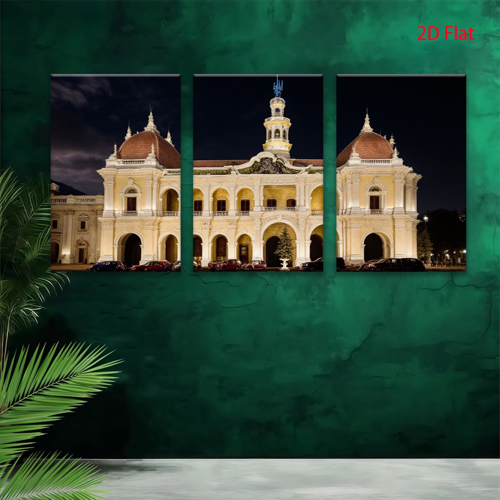 2D flat 1pc Historic European Palace Night View Wall Art Decor for Living Room Bedroom Office Gallery Wrapped Canvas Prints Modern Farmhouse Aesthetic Coastal Style