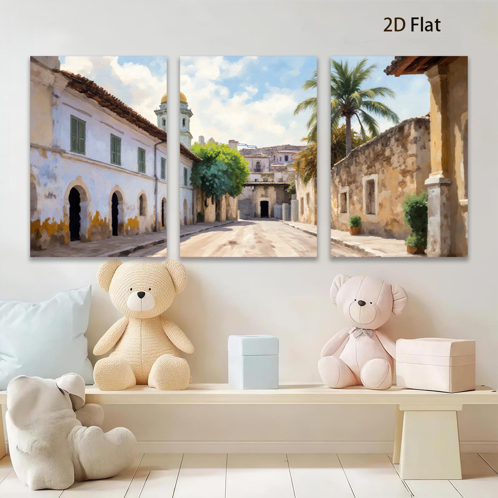 2D flat 1pc Historic European street view charming wall art canvas prints for living room bedroom home decor farmhouse style gallery wrapped