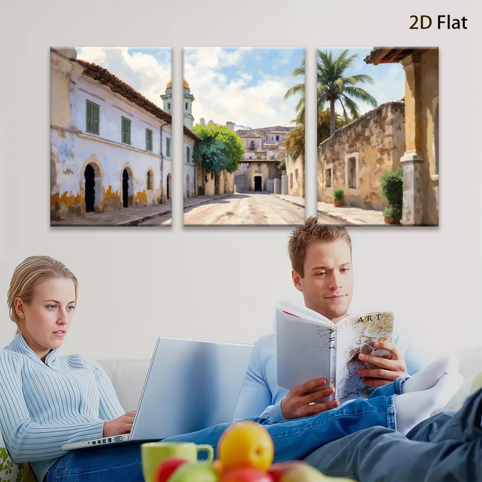 2D flat 1pc Historic European street view charming wall art canvas prints for living room bedroom home decor farmhouse style gallery wrapped