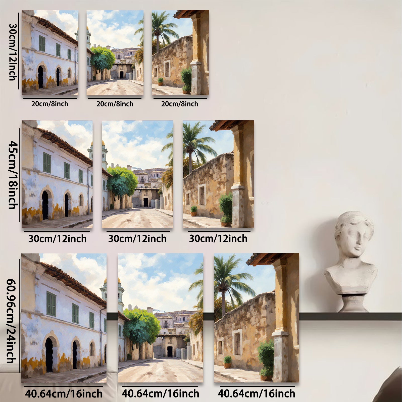 2D flat 1pc Historic European street view charming wall art canvas prints for living room bedroom home decor farmhouse style gallery wrapped