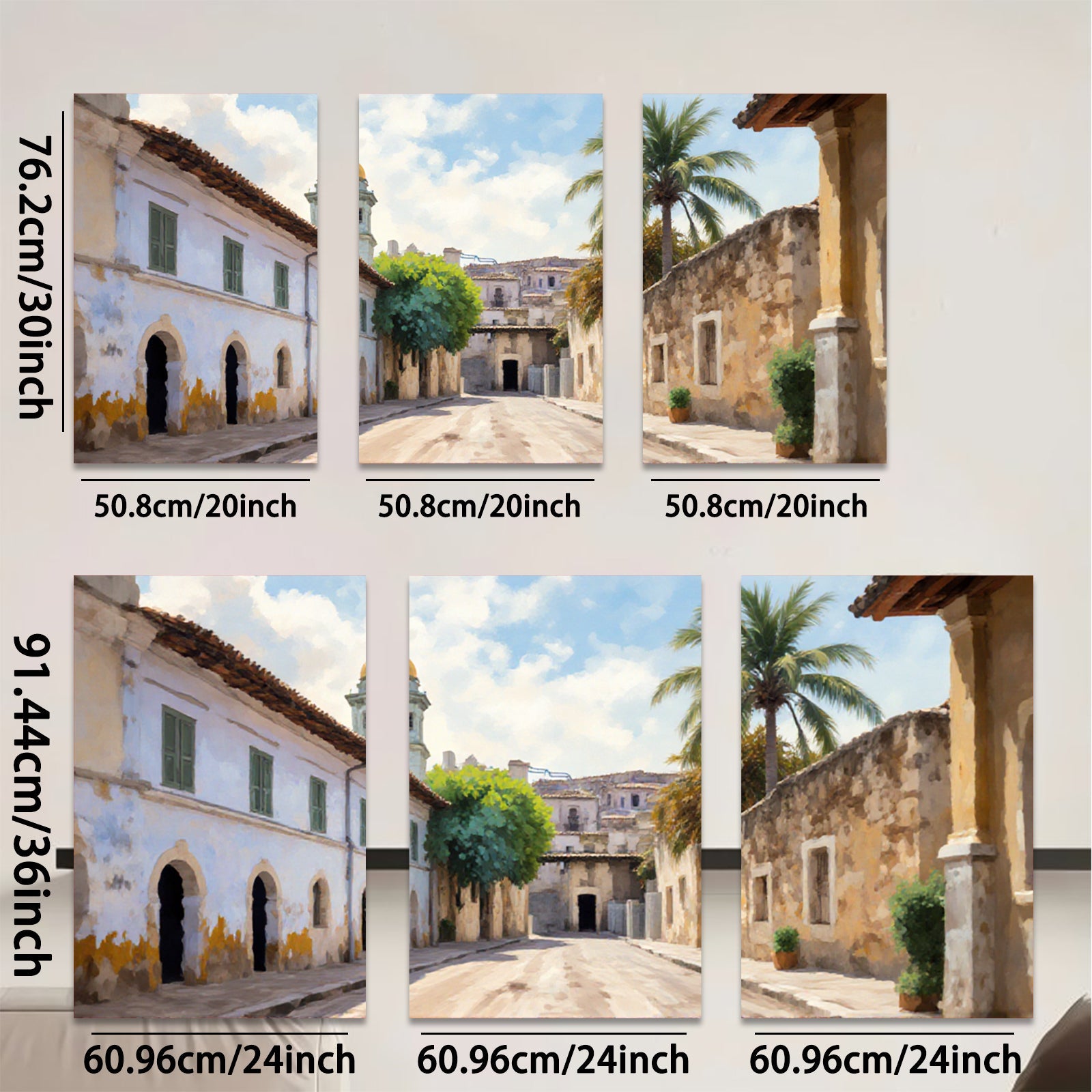 2D flat 1pc Historic European street view charming wall art canvas prints for living room bedroom home decor farmhouse style gallery wrapped