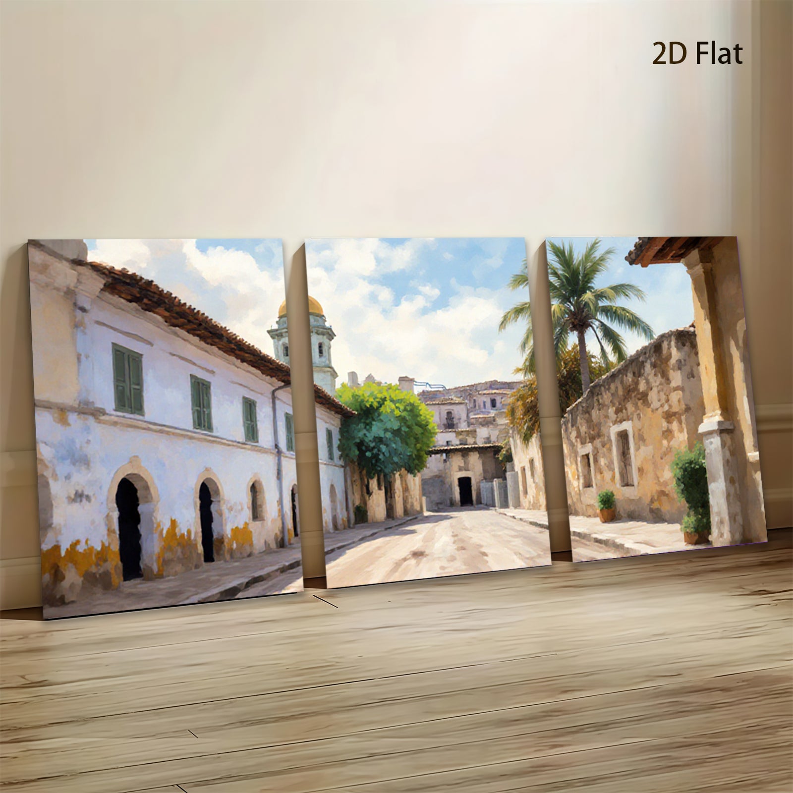 2D flat 1pc Historic European street view charming wall art canvas prints for living room bedroom home decor farmhouse style gallery wrapped