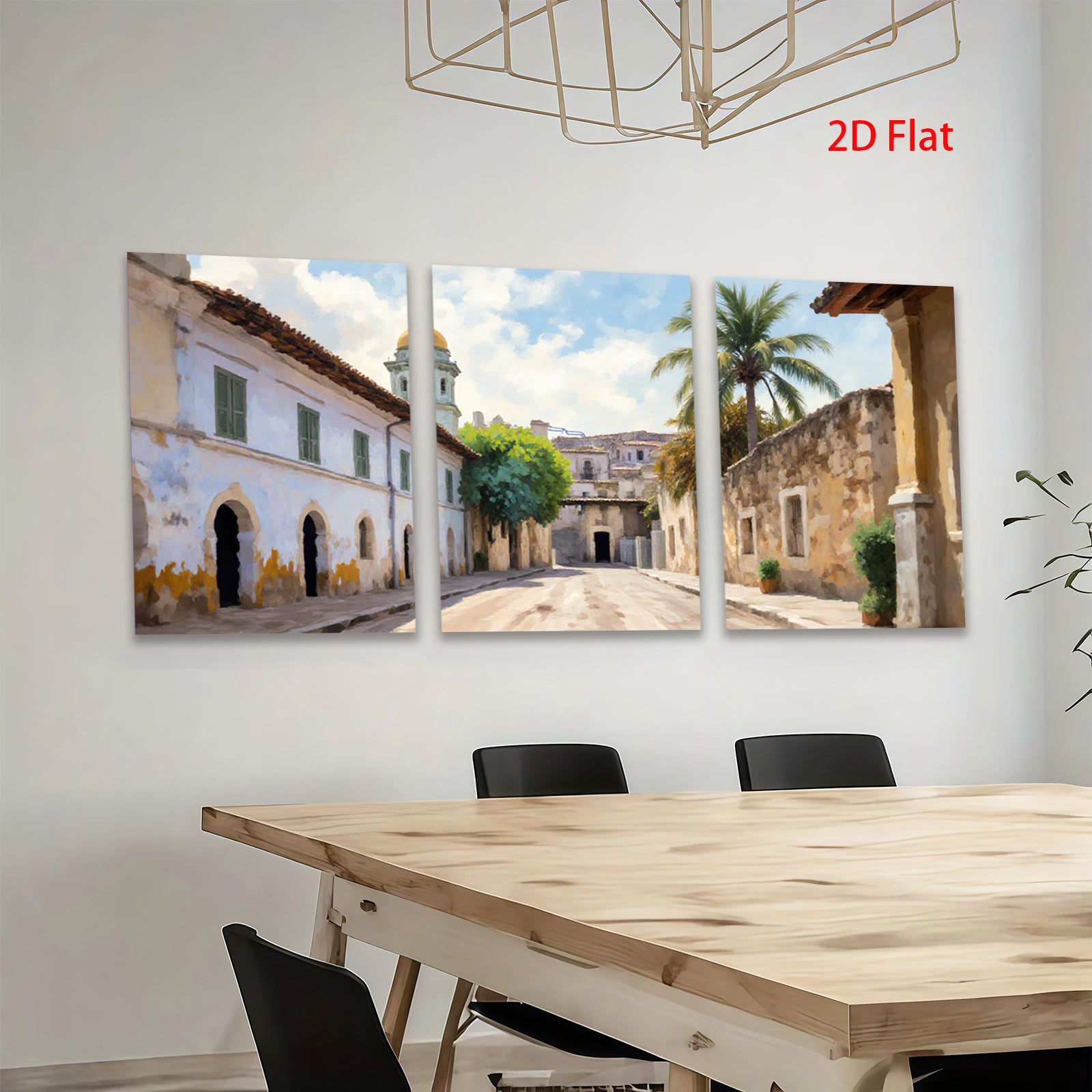 2D flat 1pc Historic European street view charming wall art canvas prints for living room bedroom home decor farmhouse style gallery wrapped