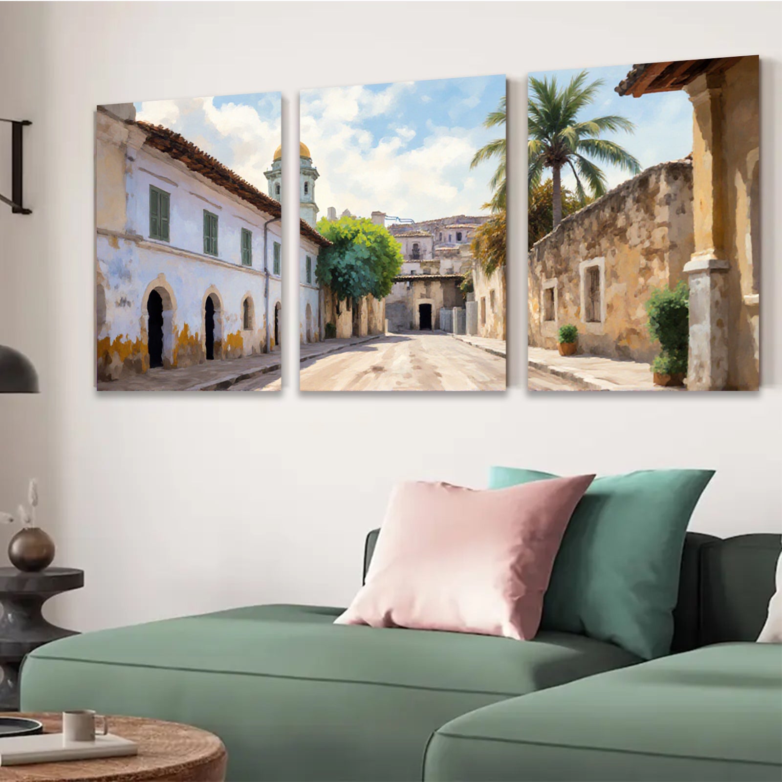 2D flat 1pc Historic European street view charming wall art canvas prints for living room bedroom home decor farmhouse style gallery wrapped