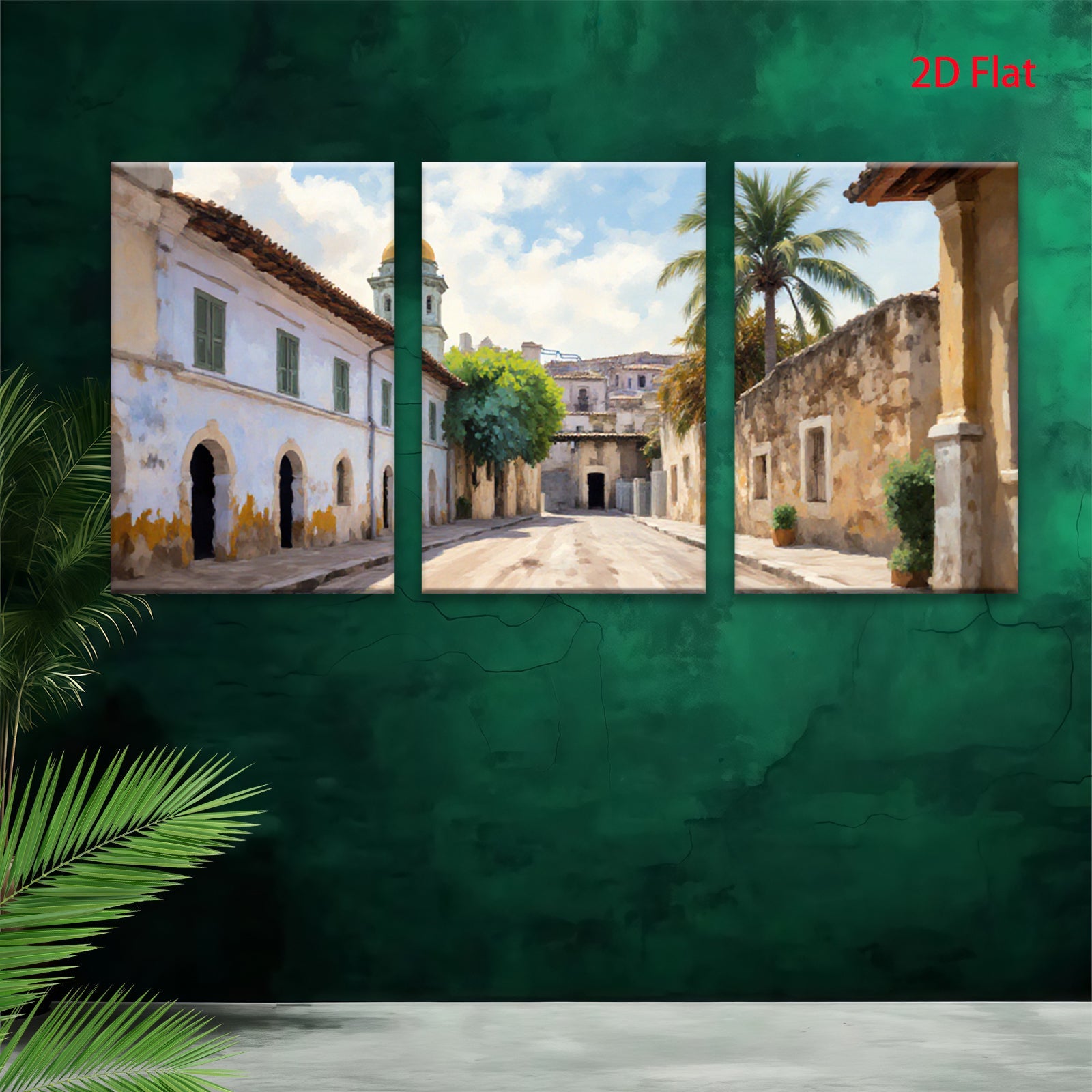 2D flat 1pc Historic European street view charming wall art canvas prints for living room bedroom home decor farmhouse style gallery wrapped