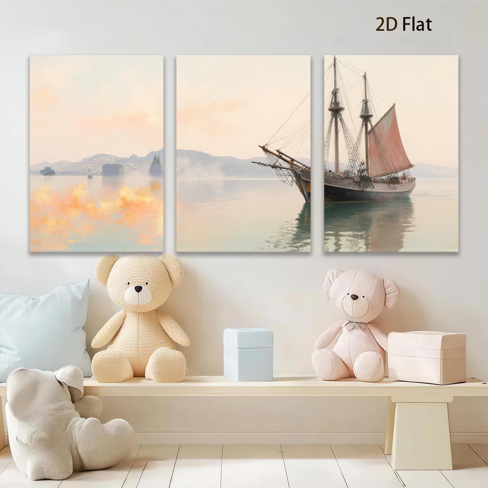 2D flat 1pc Historic Sailing Ship Maritime Scene Coastal Wall Decor Living Room Bedroom Art Canvas Prints Modern Farmhouse Style Gallery Wrapped Ready to Hang