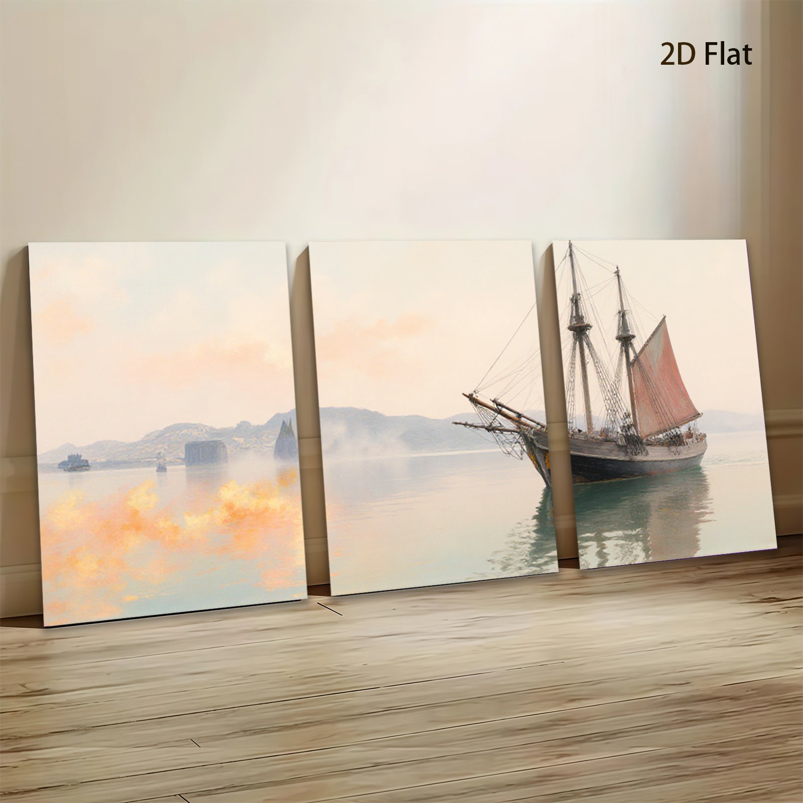 2D flat 1pc Historic Sailing Ship Maritime Scene Coastal Wall Decor Living Room Bedroom Art Canvas Prints Modern Farmhouse Style Gallery Wrapped Ready to Hang