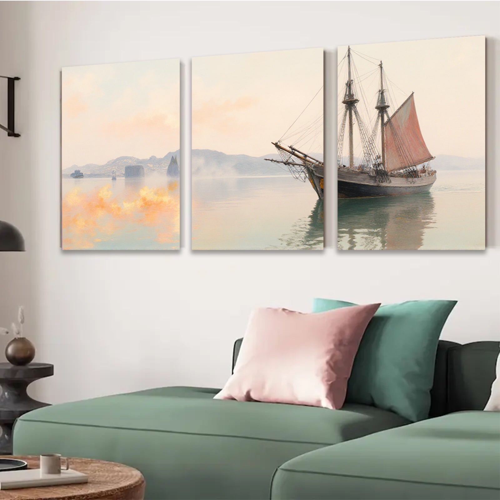 2D flat 1pc Historic Sailing Ship Maritime Scene Coastal Wall Decor Living Room Bedroom Art Canvas Prints Modern Farmhouse Style Gallery Wrapped Ready to Hang