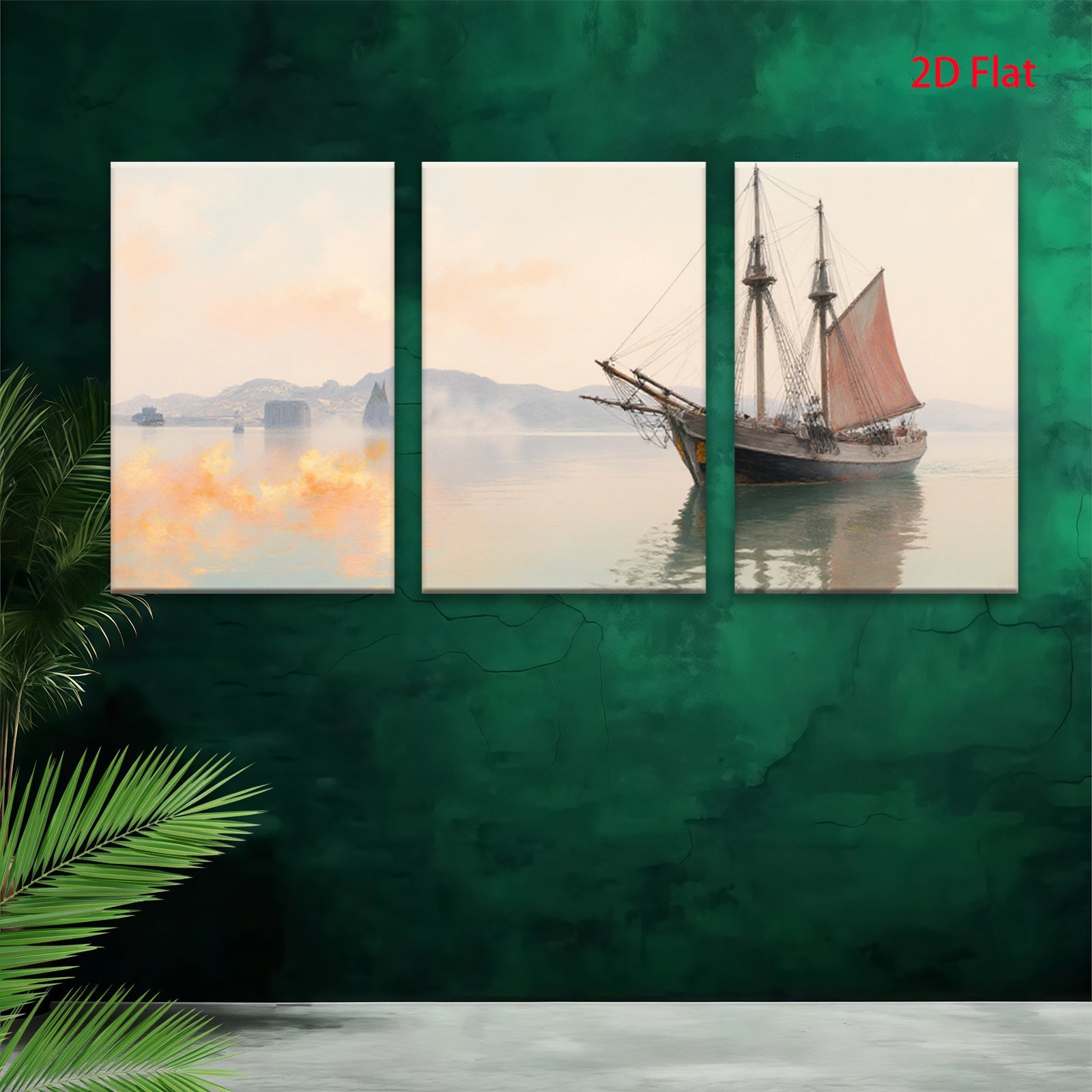 2D flat 1pc Historic Sailing Ship Maritime Scene Coastal Wall Decor Living Room Bedroom Art Canvas Prints Modern Farmhouse Style Gallery Wrapped Ready to Hang