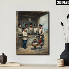 2D flat 1pc Historic Soldiers Guarding Young Girl with Basket Farmhouse Wall Decor Living Room Bedroom Art Canvas Prints Modern Rustic Style Home Decorations