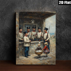 2D flat 1pc Historic Soldiers Guarding Young Girl with Basket Farmhouse Wall Decor Living Room Bedroom Art Canvas Prints Modern Rustic Style Home Decorations