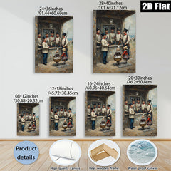 2D flat 1pc Historic Soldiers Guarding Young Girl with Basket Farmhouse Wall Decor Living Room Bedroom Art Canvas Prints Modern Rustic Style Home Decorations