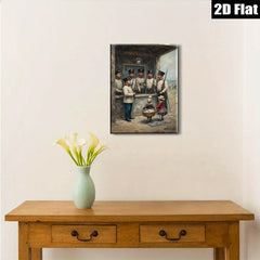 2D flat 1pc Historic Soldiers Guarding Young Girl with Basket Farmhouse Wall Decor Living Room Bedroom Art Canvas Prints Modern Rustic Style Home Decorations