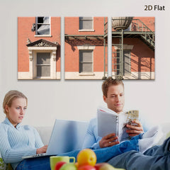 2D flat 1pc Historic brick facade with fire escape entryway gallery wall art modern farmhouse decor living room bedroom office