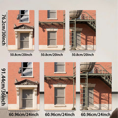 2D flat 1pc Historic brick facade with fire escape entryway gallery wall art modern farmhouse decor living room bedroom office